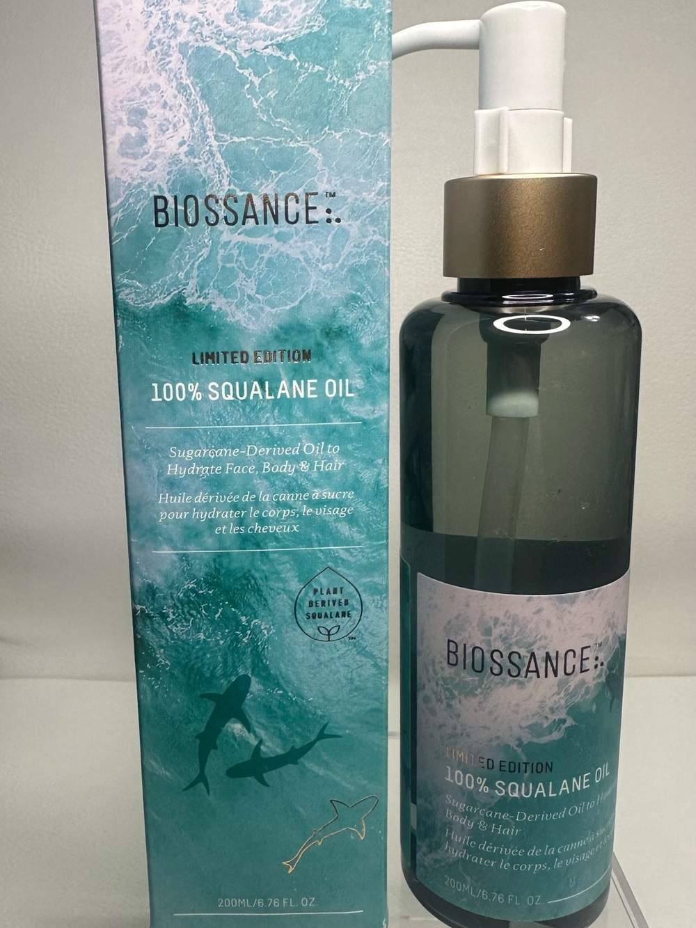 Biossance 100% Squalane Oil in Seafoam Green and Gold Pump